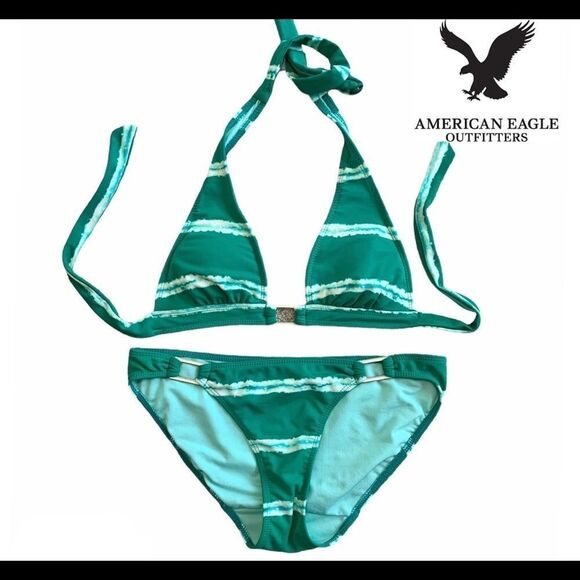 American Eagle green tie-dye striped bikini Sz S - Picture 1 of 6